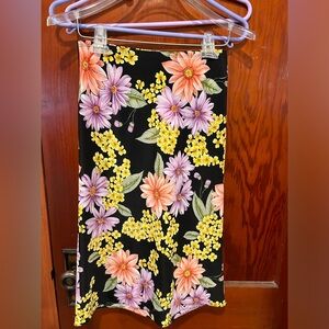 Vintage Y2K black pink yellow purple floral midi skirt